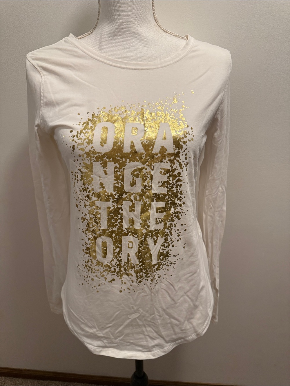 White Long-Sleeve OTF Graphic Tee with Gold Foil Accent